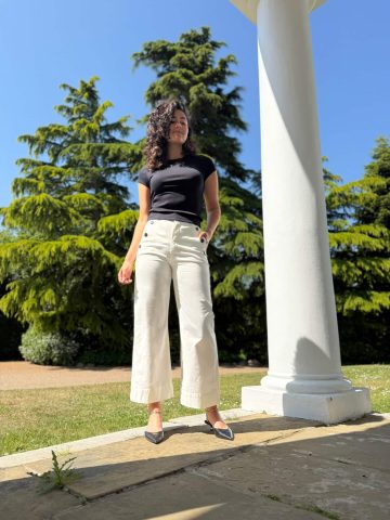 Ivory Cropped Trouser With Black Buttons  - 8