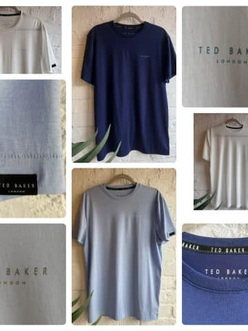 Ex Ted Baker Round Neck Tee - Warm white with Blue Logo, L
