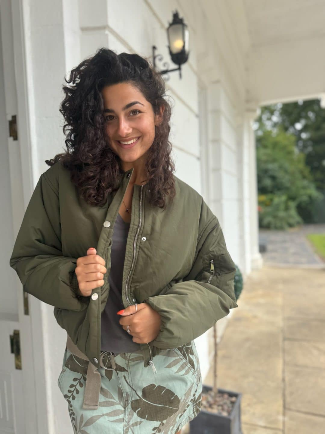 khaki Bomber With Elastic Hem