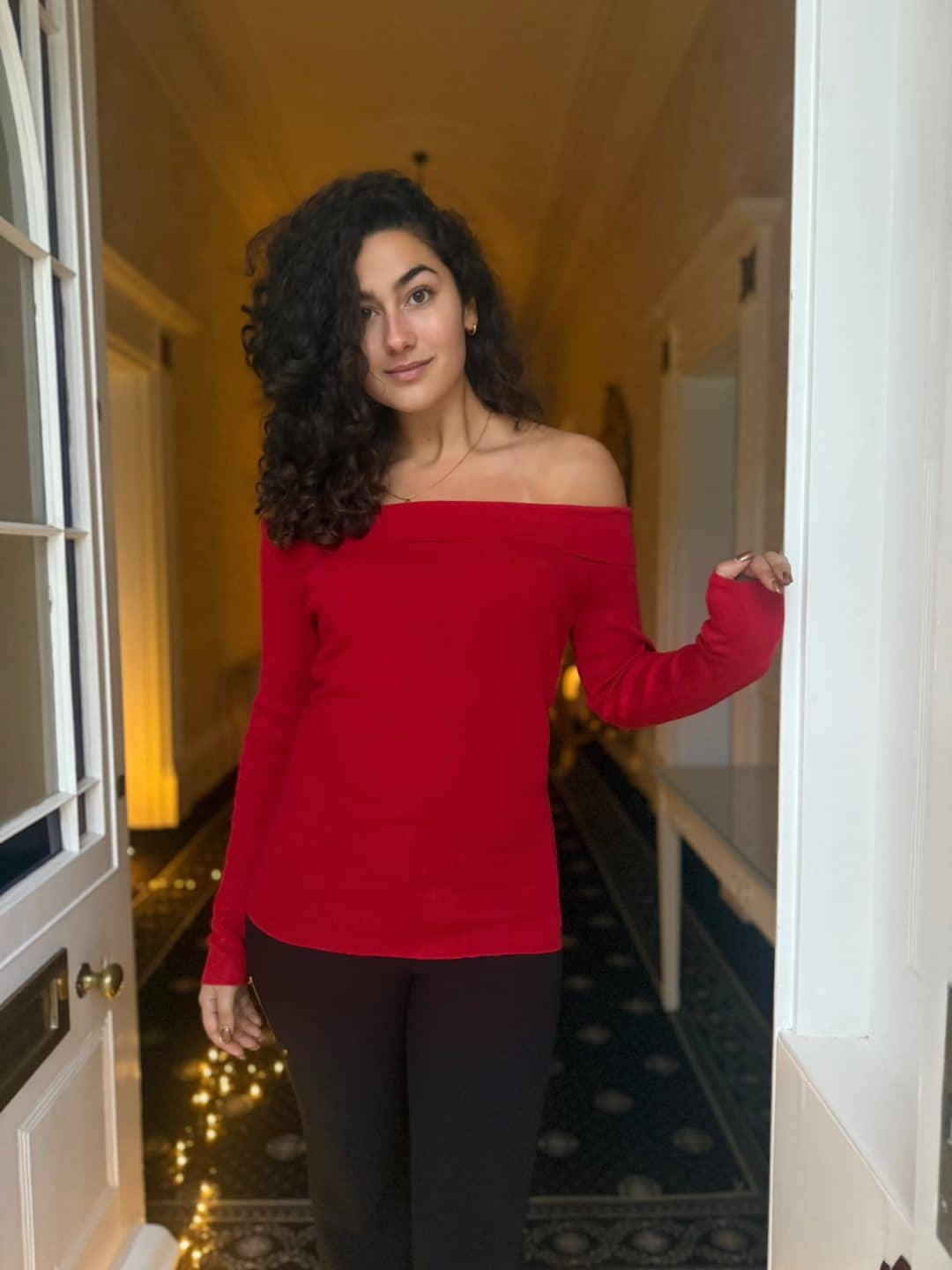 Red Ex Karen Millen Soft Touch Off The Shoulder Wide Turn over Neck Jumper