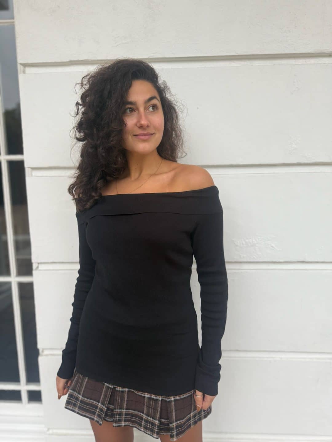 Black Ex Karen Millen Soft Touch Off The Shoulder Wide Turn over Neck Jumper 