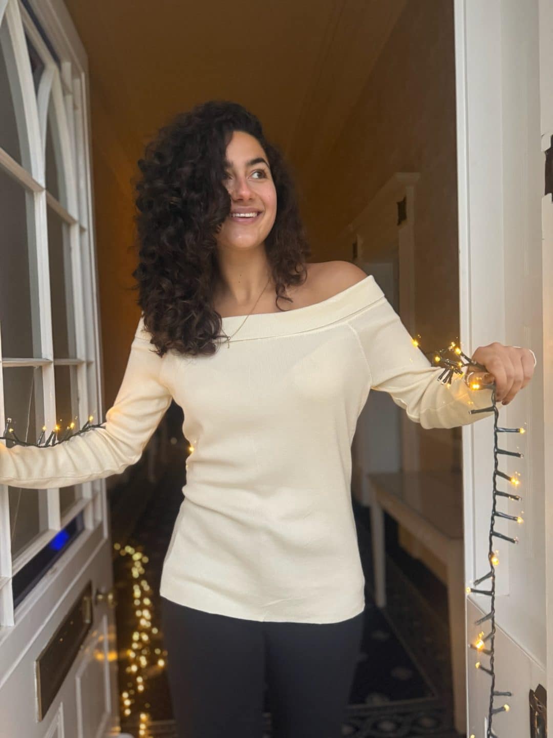 Cream Ex Karen Millen Soft Touch Off The Shoulder Wide Turn over Neck Jumper - Image 5