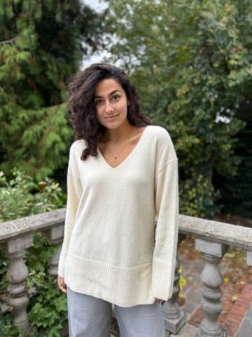 Cream V Neck Side Split Jumper - 12-14