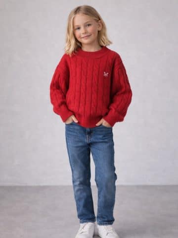 Kids Red Cable Knit Jumper - 2-3 years