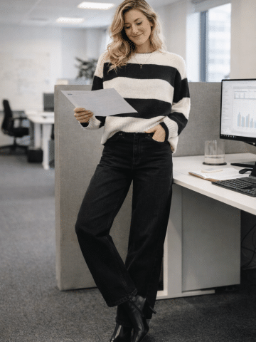 Black Cream Wide Stripe Jumper - 14-16