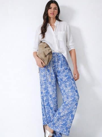 Blue Printed wide-leg trousers - 14