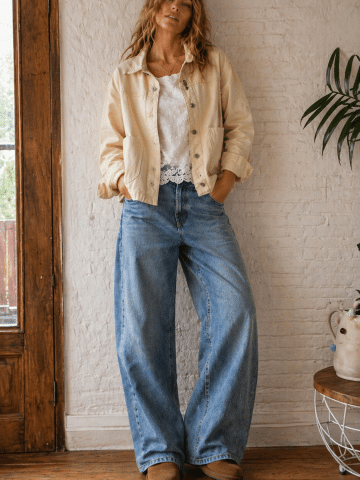 Butter Cream shaped Hem Denim Jacket - UK16