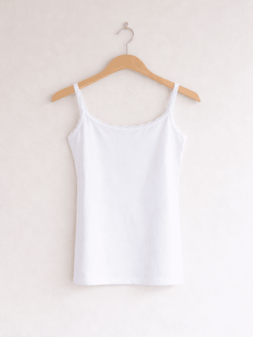 White Cotton Lace Trim Strap Vest - UK10