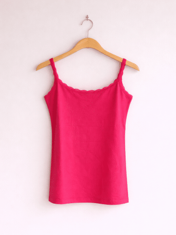 Hot Pink Cotton Lace Trim Strap Vest - UK12