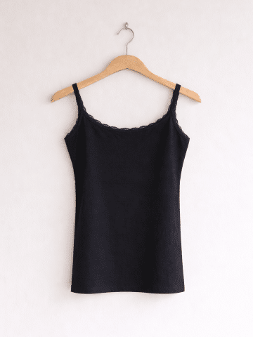 Black Cotton Lace Trim Strap Vest - UK10