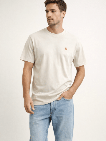 Cream Carhartt Short Sleeve Logo T-Shirt  - M
