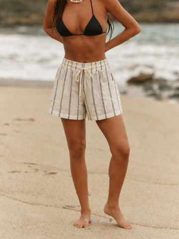 Cream Stripe Linen Mix Shorts - 10/12