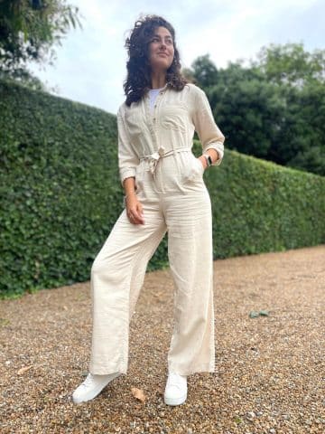 Beige Cotton Utility Jumpsuit - UK 6