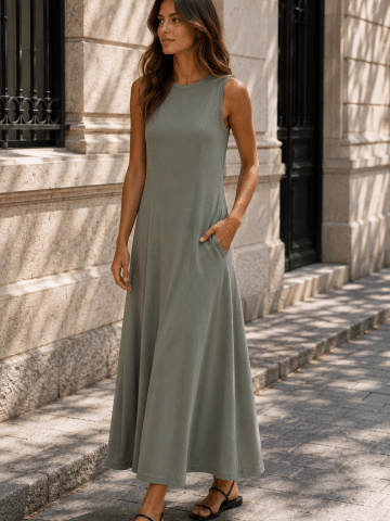 Khaki Soft Cotton Fit Flare Dress Ex Next - UK12