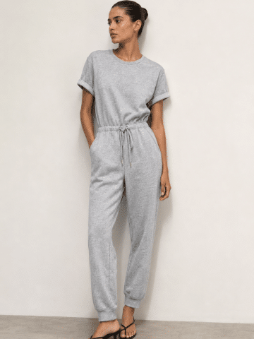 Grey Marl Short Sleeve Cotton Blend Jumpsuit - UK 4
