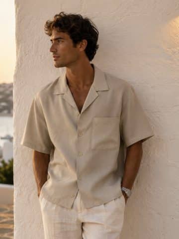 Beige Ex Uniqlo Premium Short Sleeve Shirt - L