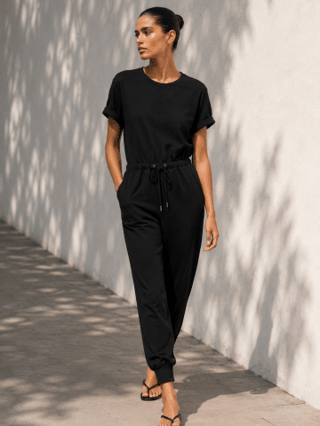 Black Short Sleeve Cotton Blend Jumpsuit - UK 4