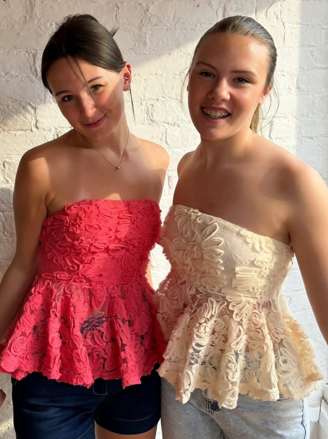 Coral Floral Lace Bandeau Peplum Top - Janes Stall