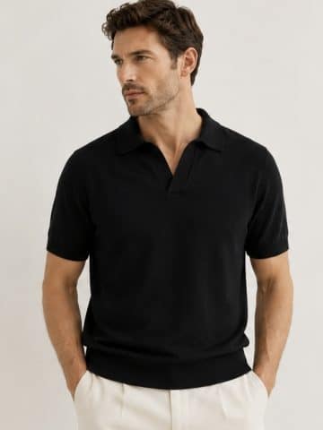 Black Ex Massimo Dutti Linen Blend V PLACKET COLLAR Knitted Polo - S