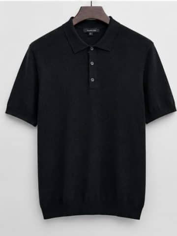 Black Ex Massimo Dutti Linen Blend BUTTON Neck Knitted Polo - XL