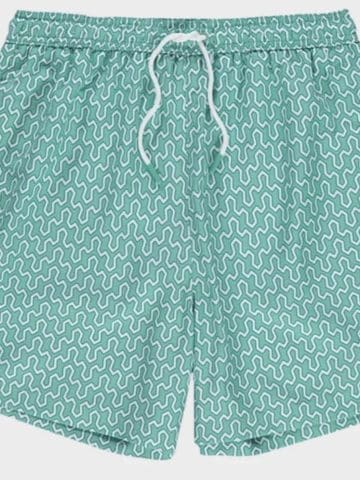Mint Green Geometric Print Men's Swim Shorts - M