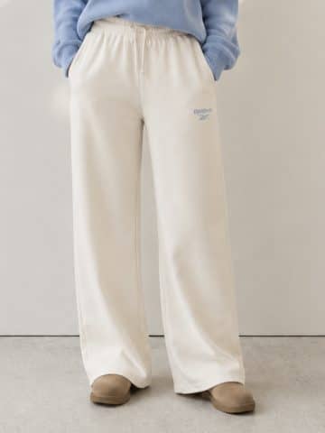 Cream EX REEBOK Fleece Lined Wide Leg Ladies Joggers - M