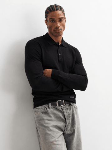 Black Men’s Duck Cover Long Sleeve Knitted Polo Shirt - M