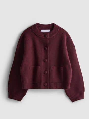 Burgundy On Trend Chunky Bomber Cardigan - 16/18